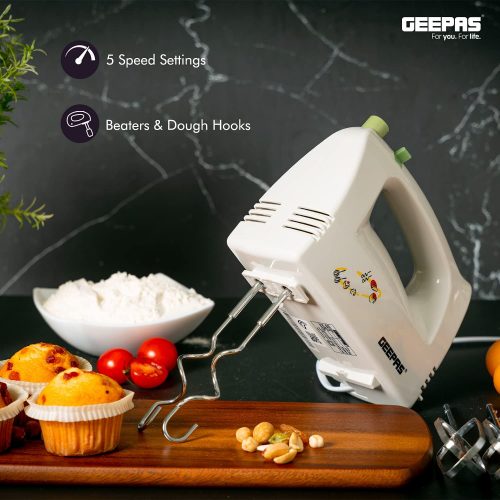 Geepas GHB2002 Hand Mixer With Stand Bowl (white)