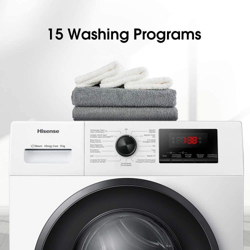 Hisense 9kg Front Load Washing Machine WFQP9014EVMT; 1400 RPM, Energy Class AAA+, Stop & Reload - Grey