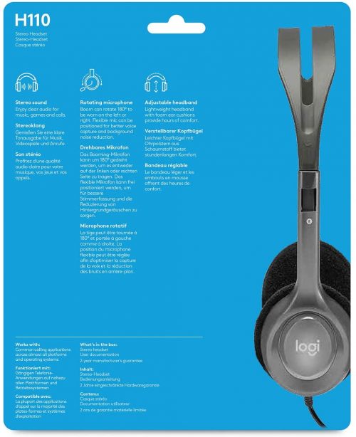 Logitech Stereo Headset H110, Standard Packaging, Silver