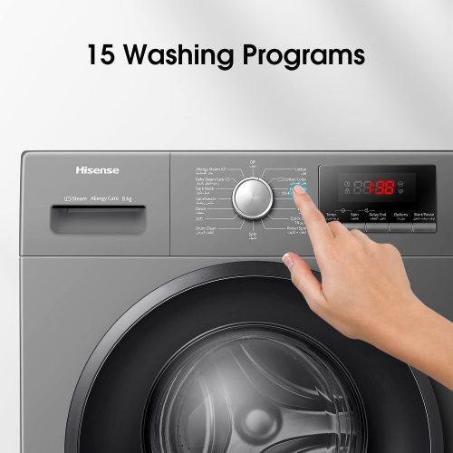 Hisense 8kg Front Loader Washing Machine 1200 RPM, 15 Wash Programs,  WFQP8014EVMT  -  Grey