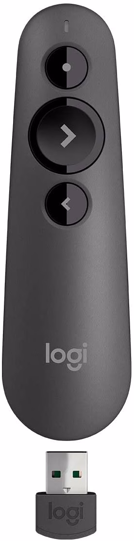Logitech R500 Laser Presentation Remote Clicker with Dual Connectivity Bluetooth or USB for Powerpoint Wireless Presenter