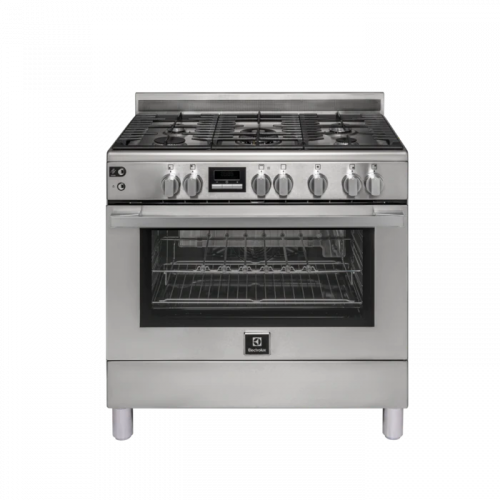 Electrolux Full Gas Cooker 90x60CM EKG9000a9X, 5-Gas Burners, Cast Iron Pan Support, Auto Ignition, Gas Oven & Grill, Flame Failure Protection Device, Rotisserie With Fan, Stainless Steel - Silver