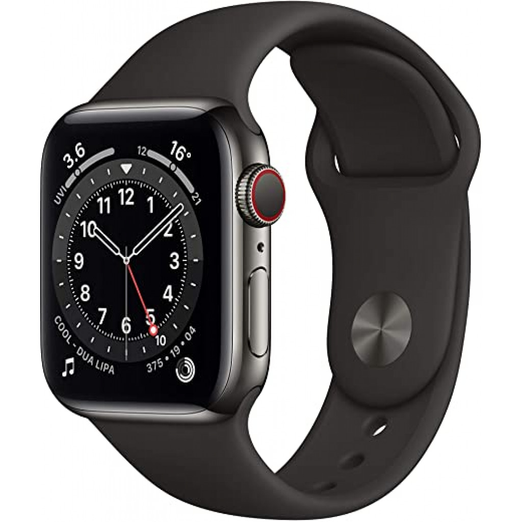New Apple Watch Series 6 (GPS + Cellular, 40mm) - Graphite Stainless Steel Case with Black Sport Band