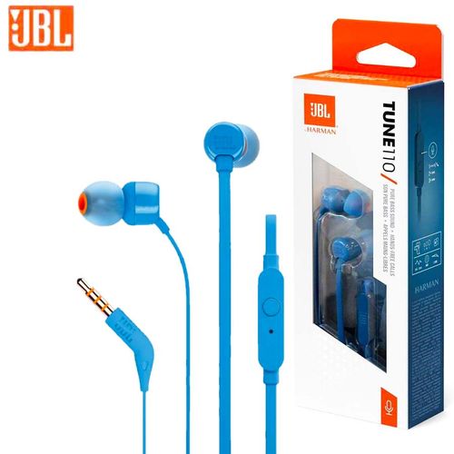 JBL T110 in-Ear Headphones with Pure Bass, Microphone and Remote - Blue