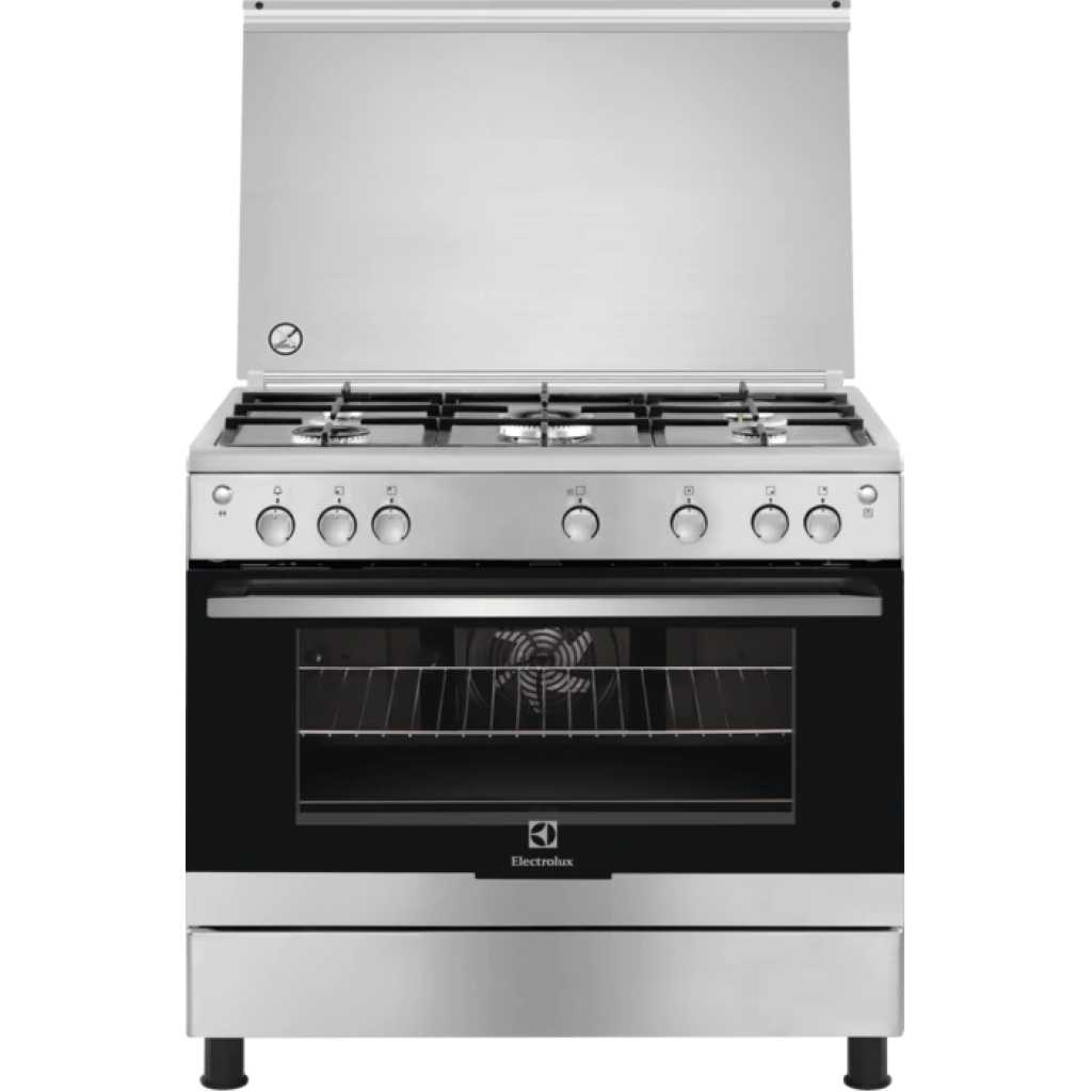 Electrolux Full Gas Cooker 90x60CM EKG9000a9X, 5-Gas Burners, Cast Iron Pan Support, Auto Ignition, Gas Oven & Grill, Flame Failure Protection Device, Rotisserie With Fan, Stainless Steel – Silver Gas Cookers TilyExpress