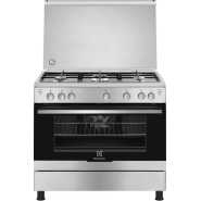 Electrolux Full Gas Cooker 90x60CM EKG9000a9X, 5-Gas Burners, Cast Iron Pan Support, Auto Ignition, Gas Oven & Grill, Flame Failure Protection Device, Rotisserie With Fan, Stainless Steel - Silver