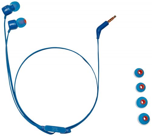 JBL T110 Headsets, Wired Universal In-Ear Headphone with Remote Control and Microphone - Blue