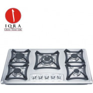 IQRA Built-in Gas Hob IQ-KH5207SS, 90x60cm, 5 Multipool Gas Burners, Auto Ignition, Flame Failure Device, Cast Iron Pan Supports – Stainless Steel Gas Hobs TilyExpress