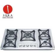 IQRA Built-in Gas Hob IQ-KH5207SS, 90x60cm, 5 Multipool Gas Burners, Auto Ignition, Flame Failure Device, Cast Iron Pan Supports - Stainless Steel