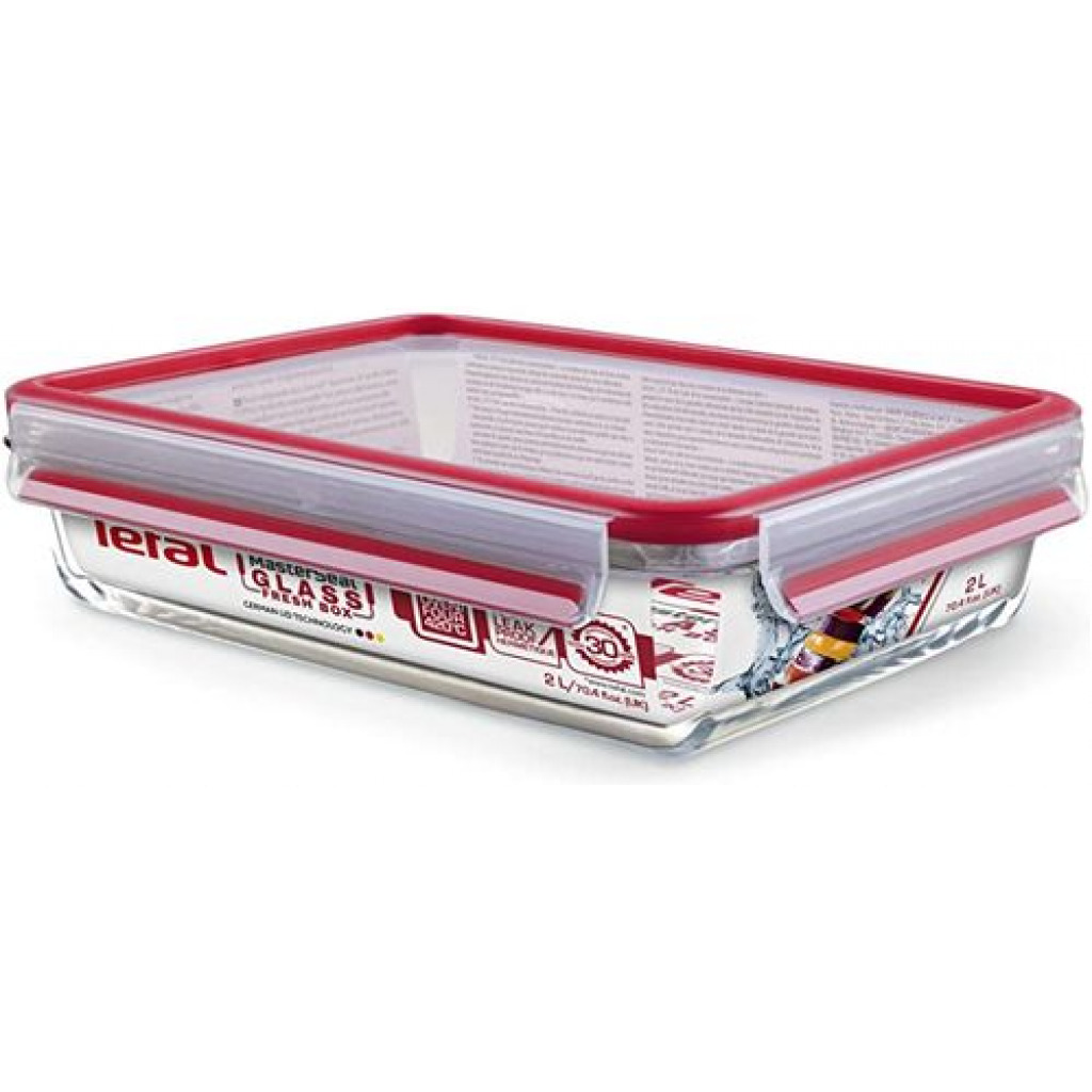 Tefal Masterseal 3 Litre Food Container, Red/Clear, Glass, K3010612