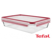 Tefal Masterseal 3 Litre Food Container, Red/Clear, Glass, K3010612