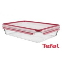 Tefal Masterseal 3 Litre Food Container, Red/Clear, Glass, K3010612