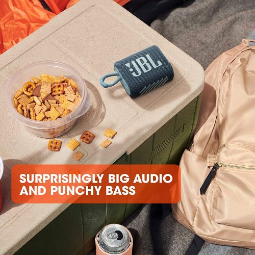 JBL Go 3, Waterproof Wireless Ultra Portable Bluetooth Speaker, JBL Pro Sound, Vibrant Colors With Rugged Fabric Design - Blue