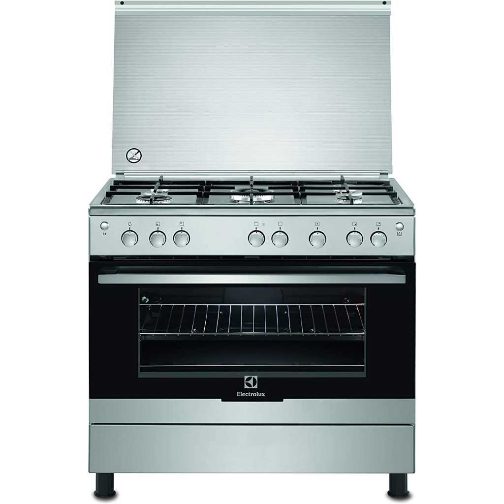 Electrolux Full Gas Cooker 90x60CM EKG9000G9X, Gas Oven & Grill, Cast Iron Pan Supports, Auto Ignition, Flame Failure Device, Rotisserie, Stainless Steel – Silver Gas Cookers TilyExpress