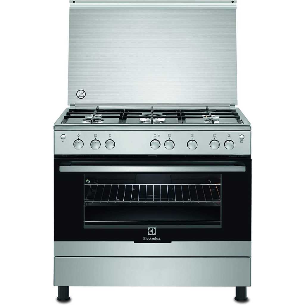 Electrolux Full Gas Cooker 90x60CM EKG9000G9U; 5-Gas Burners, Gas Oven & Grill, Cast Iron Pan Support, Auto Ignition, Flame Failure Protection Device, Steel - Silver