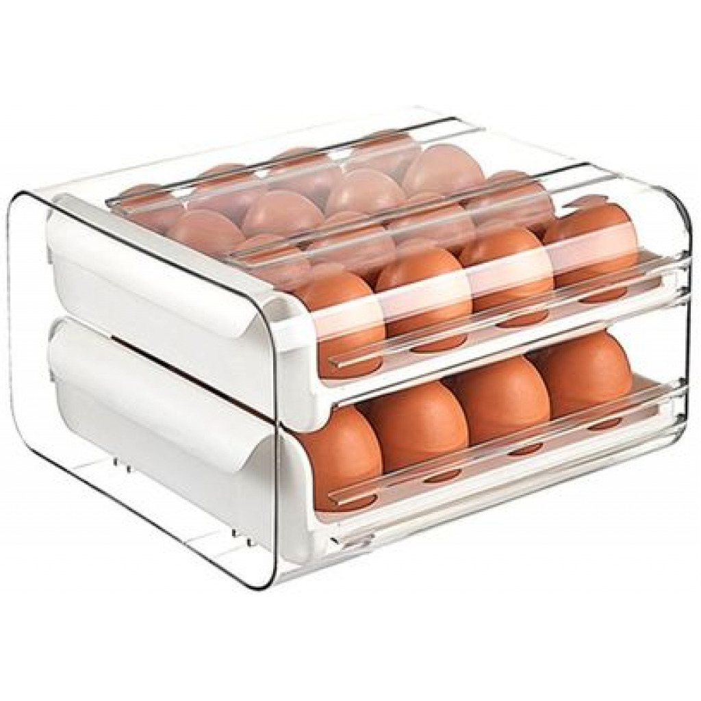 32 Eggs Tray Storage Box Double-deck Refrigerator Drawer, White Egg Trays TilyExpress 7
