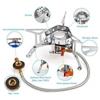 Outdoor Portable Windproof Camping Gas Stove with Adapter Converter, Silver