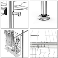 2 Tier Over The Sink Dish Drying Rack Nonslip Height Adjustable (Double Sink) Drainer, Silver