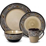 16 Piece Leaf Design Plates, Cups, Bowls Dinner Set – Cream Dinnerware Sets