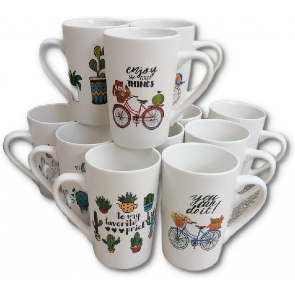 12 Pieces Multi-print Of Coffee Tea Cups Mugs- White Teacups TilyExpress 3