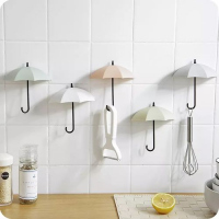 3Pc Umbrella Dual-use Sticky Hook Wall-mounted Hanging Rack, Color May Vary