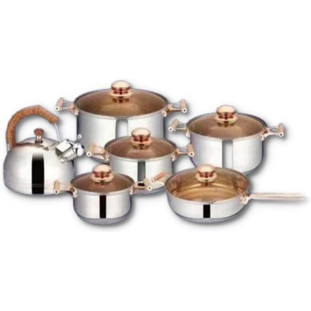 12 Pc Stainless Steel Pots And Frying pan Saucepans Cookware, Silver, Gold Cooking Pans TilyExpress