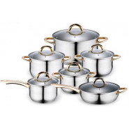 12 Pc Stainless Steel Pots And Frying pan Saucepans Cookware, Silver, Gold Cooking Pans TilyExpress