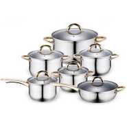 12 Pc Stainless Steel Pots And Frying pan Saucepans Cookware, Silver, Gold