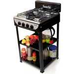 Saachi NL-GAS-5256 4 Burner Gas Stove Cooker with 2 Shelves Stands, Black