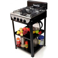 Saachi NL-GAS-5256 4 Burner Gas Stove Cooker with 2 Shelves Stands, Black