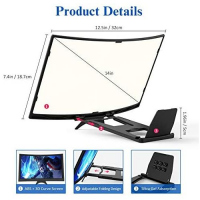 Curved Magnifier for Cell Phone -3D HD Magnifing Projector Screen, Black