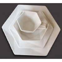 24 Pieces Of Hexagonal Plates, Bowls, Cups, Dinner Set- White