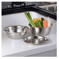 3 In1 Colander Basin, Grater Strainer & Rice Drain Basket Salad mixing Bowl, Silver