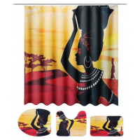 4 Piece African Girl Waterproof Shower Curtain With Toilet Cover Mats Non-Slip Bathroom Rugs, Yellow Bath Rugs TilyExpress 7