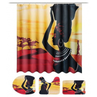 4 Piece African Girl Waterproof Shower Curtain With Toilet Cover Mats Non-Slip Bathroom Rugs, Yellow