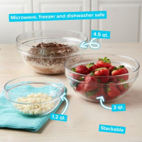 Luminarc 3 Piece Oven Mixing Bowl Glass Set, 1.0L/2.0L,/3L Colourless