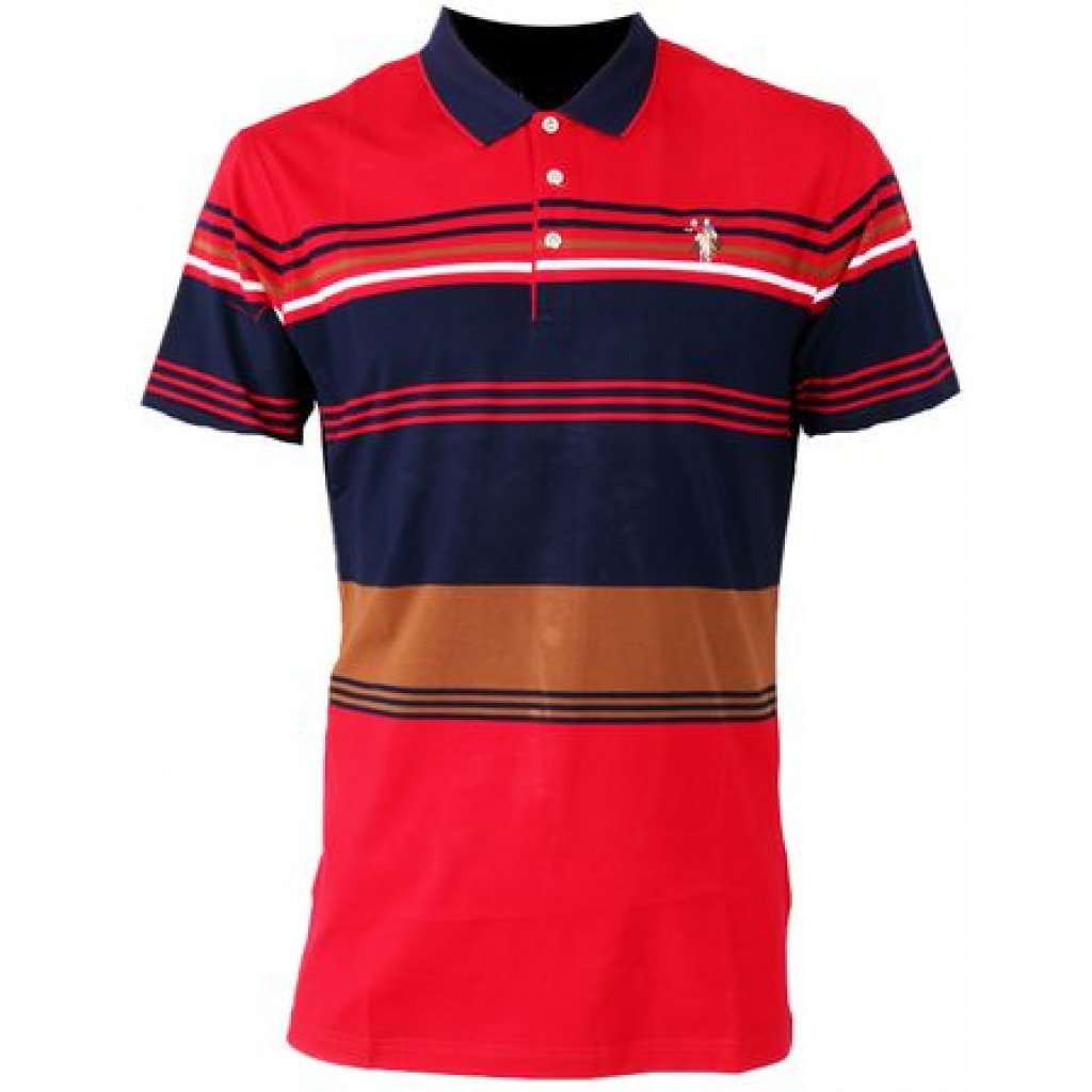 Men’s Striped Polo-Shirt – Blue, Red Men's Casual Button-Down Shirts TilyExpress