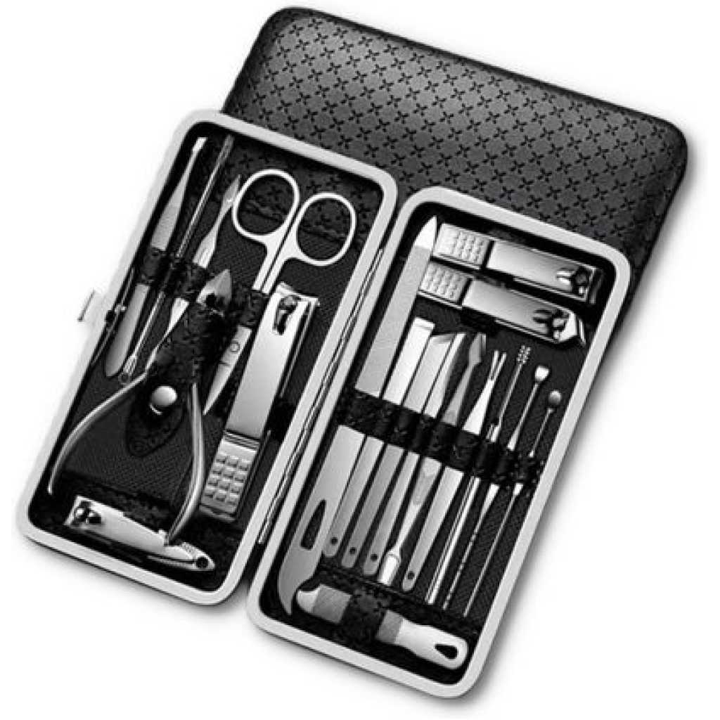 Manicure Nail Care & Pedicure Kit-19 in 1 Grooming Kits, With Luxurious Travel Case (Black)