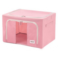 3 Pc Foldable Clothes Beddings Storage Box Organizer With Metal Frame, Pink