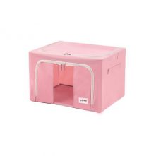 3 Pc Foldable Clothes Beddings Storage Box Organizer With Metal Frame, Pink