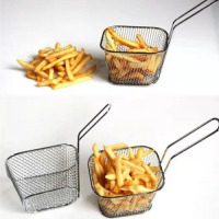 Square Mesh Frying Basket French Fry Chips Net Strainer Oil Filter, Silver