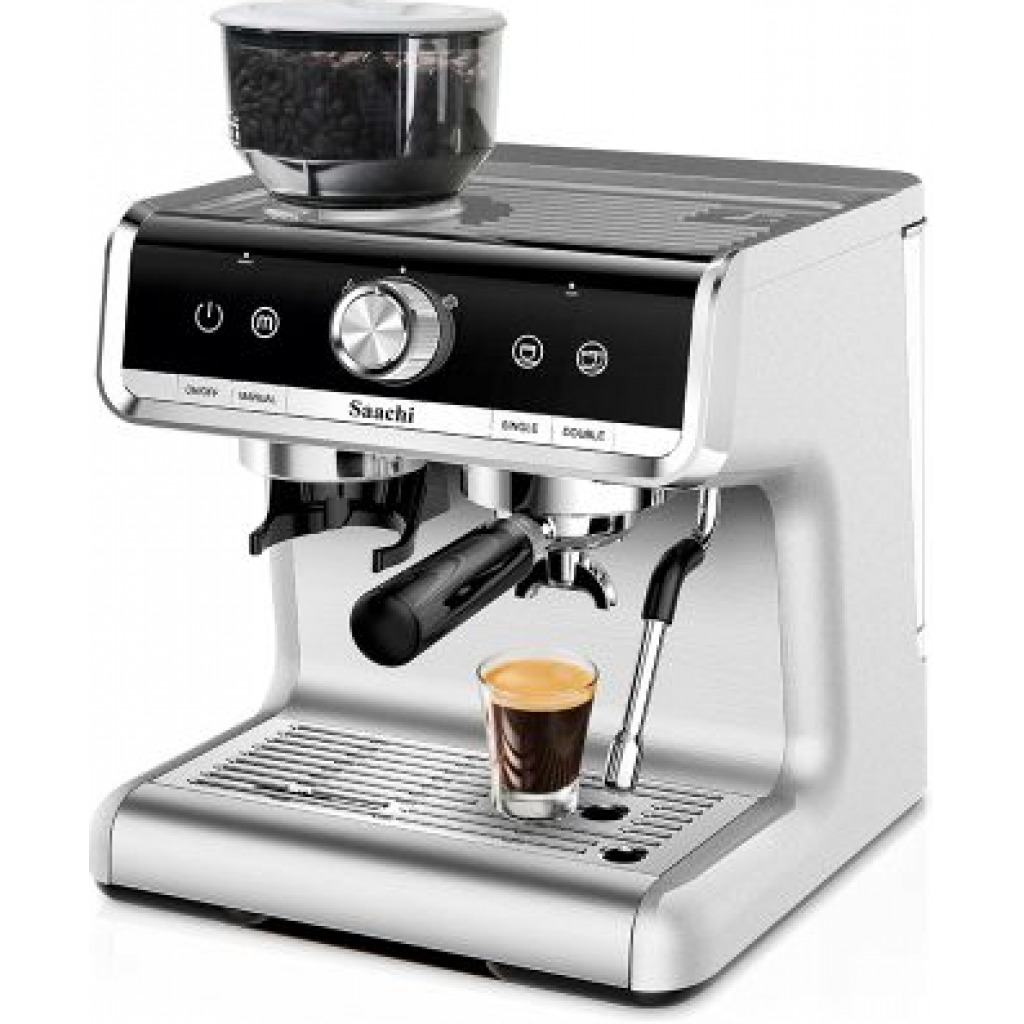 Saachi NL-COF-7063 Cappuccino, Coffee Maker With Grinder And 15 Bar Espresso Pump, Silver