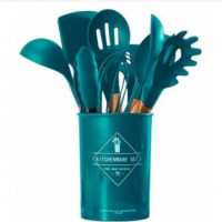 12 Piece Silicone Kitchen Tool Cooking Utensils Serving Spoons Set,Green