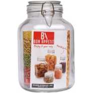 2Litre Glass Clip Jar, Cereal Food Cookie Storage Tin, Colourless