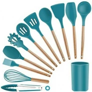 12 Piece Silicone Kitchen Tool Cooking Utensils Serving Spoons Set,Green