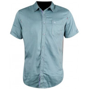 Mens Short Sleeved Shirt- Blue Men's Casual Button-Down Shirts