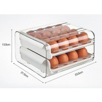 32 Eggs Tray Storage Box Double-deck Refrigerator Drawer, White