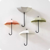 3Pc Umbrella Dual-use Sticky Hook Wall-mounted Hanging Rack, Color May Vary