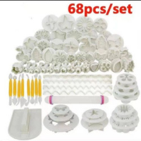 68 Pcs Cake Baking Decorating Tools Kit Icing Cutters Plunger Moulds, White
