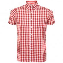 Men’s Checked Short Sleeve Shirt – Red,White Men's Casual Button-Down Shirts